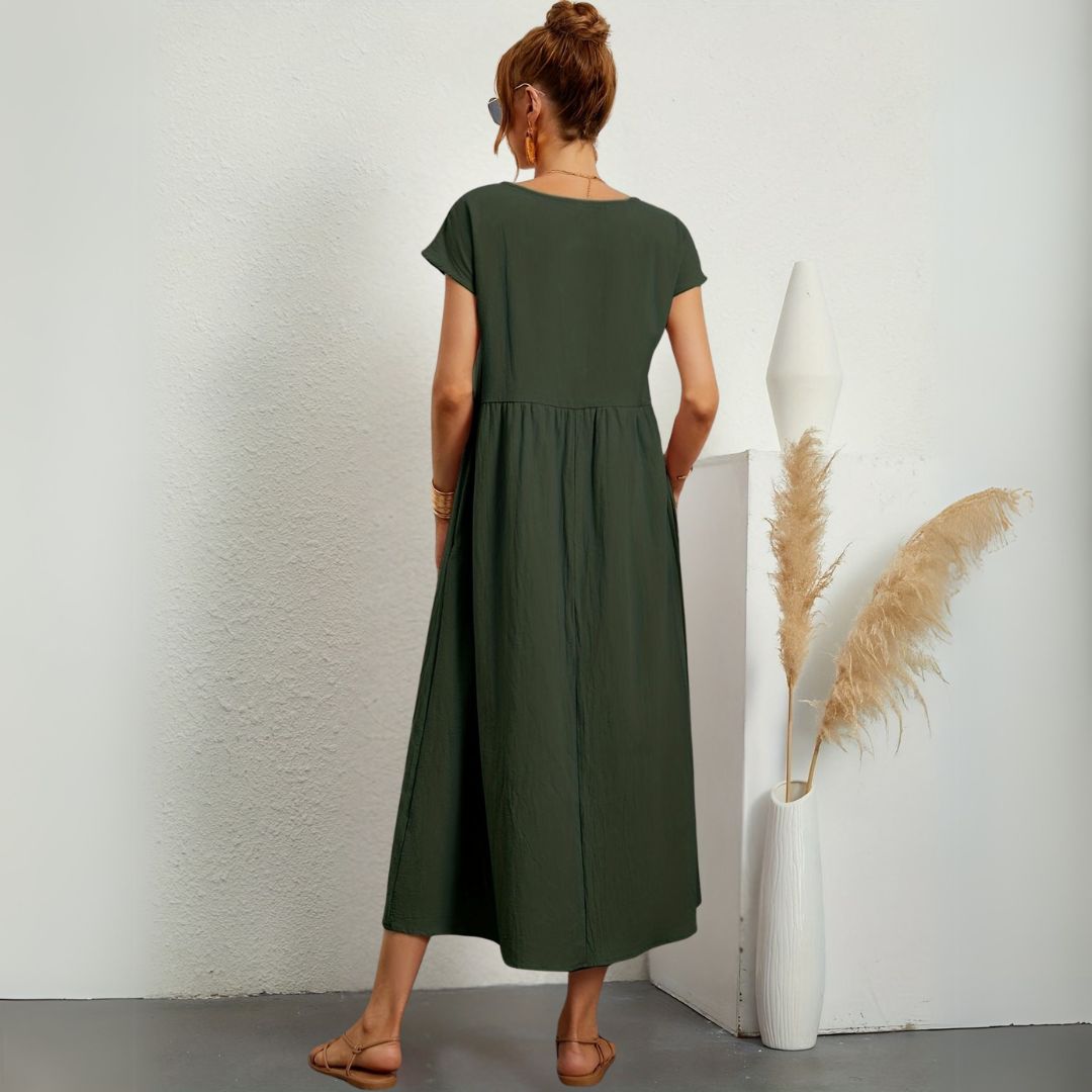 Leanne – Elegante Dames Maxi-jurk met Ronde Hals