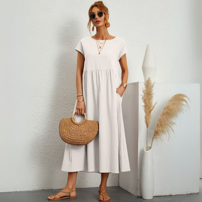 Leanne – Elegante Dames Maxi-jurk met Ronde Hals