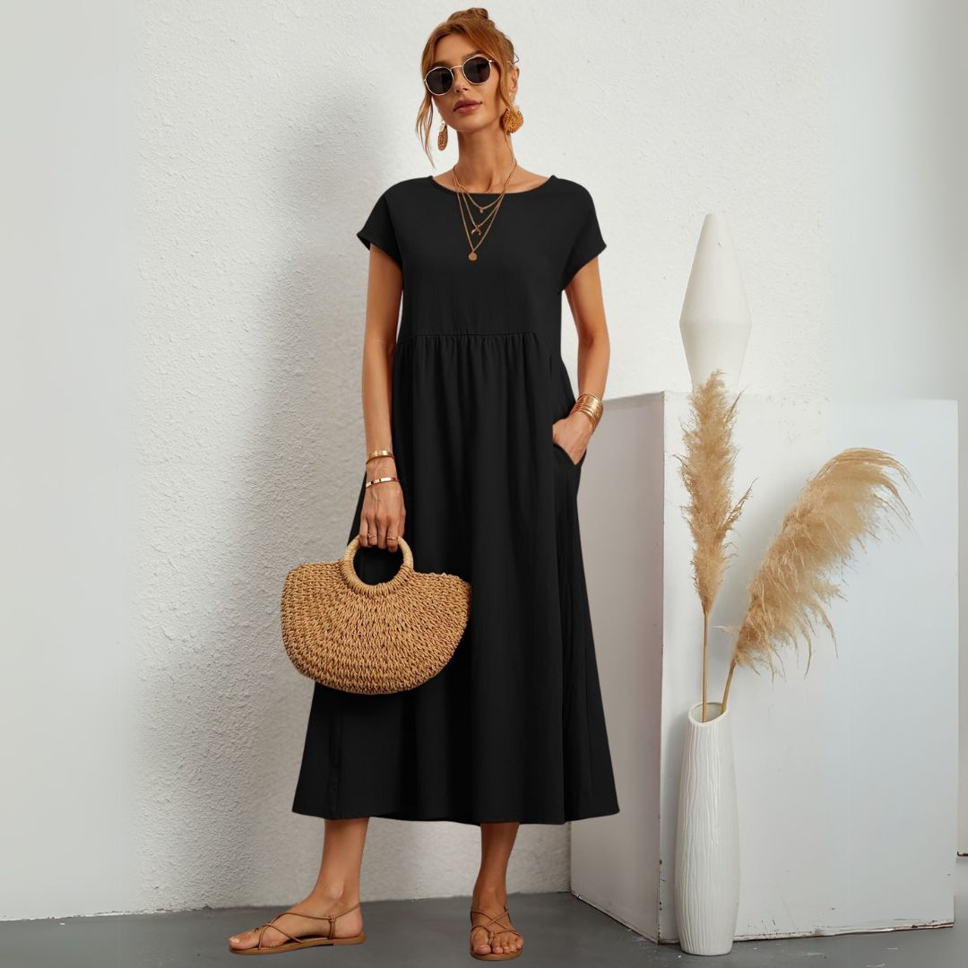 Leanne – Elegante Dames Maxi-jurk met Ronde Hals