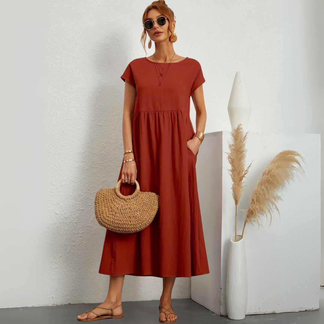 Leanne – Elegante Dames Maxi-jurk met Ronde Hals