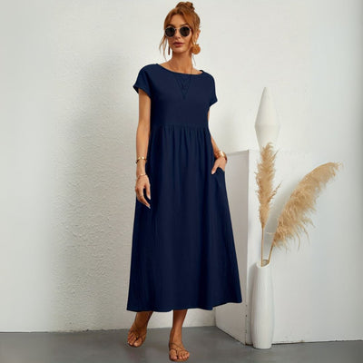 Leanne – Elegante Dames Maxi-jurk met Ronde Hals