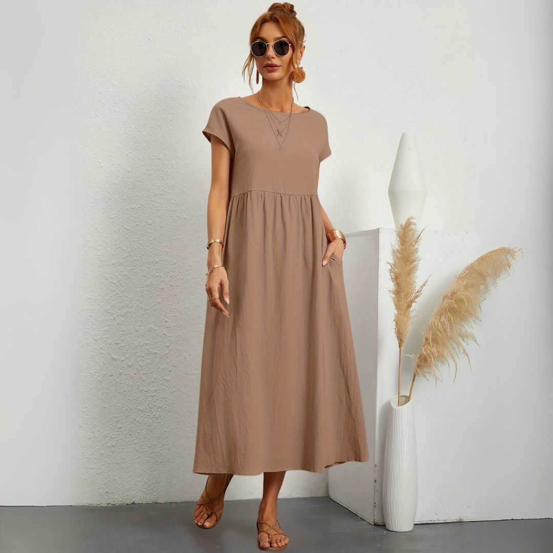 Leanne – Elegante Dames Maxi-jurk met Ronde Hals