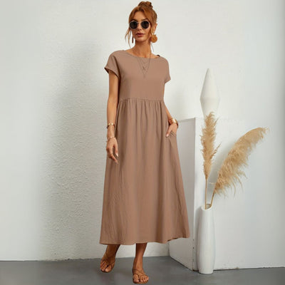 Leanne – Elegante Dames Maxi-jurk met Ronde Hals
